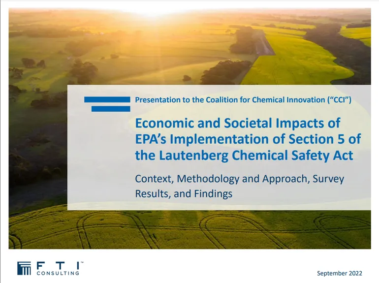 Cover of the FTI Consulting report on the economic and societal impacts of CCI's concerns (PDF)